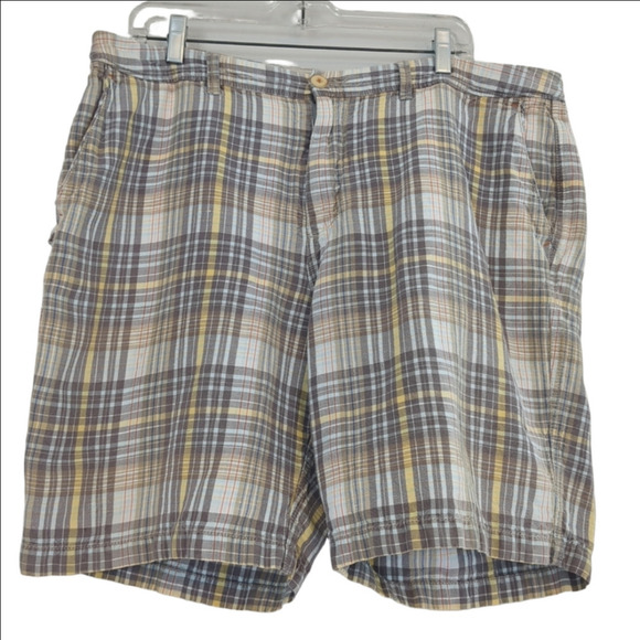 Final Price Tommy Bahama Shorts Mens 38 Chino Plaid Linen Blend Beach Preppy - Picture 1 of 13